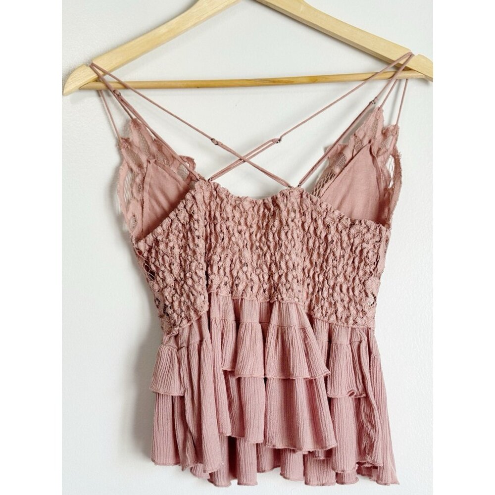 Free People Women’s Medium Adella Babydoll Lace Ruffled Tank Top Festival Y2K - Picture 9 of 10